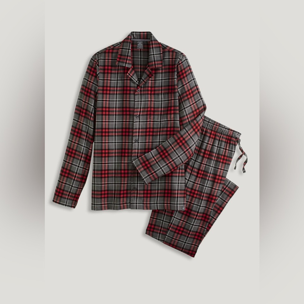 Jockey Men’s Flannel Sleep Set XL Slate Grey Mountain Plaid Pockets, Drawstring
